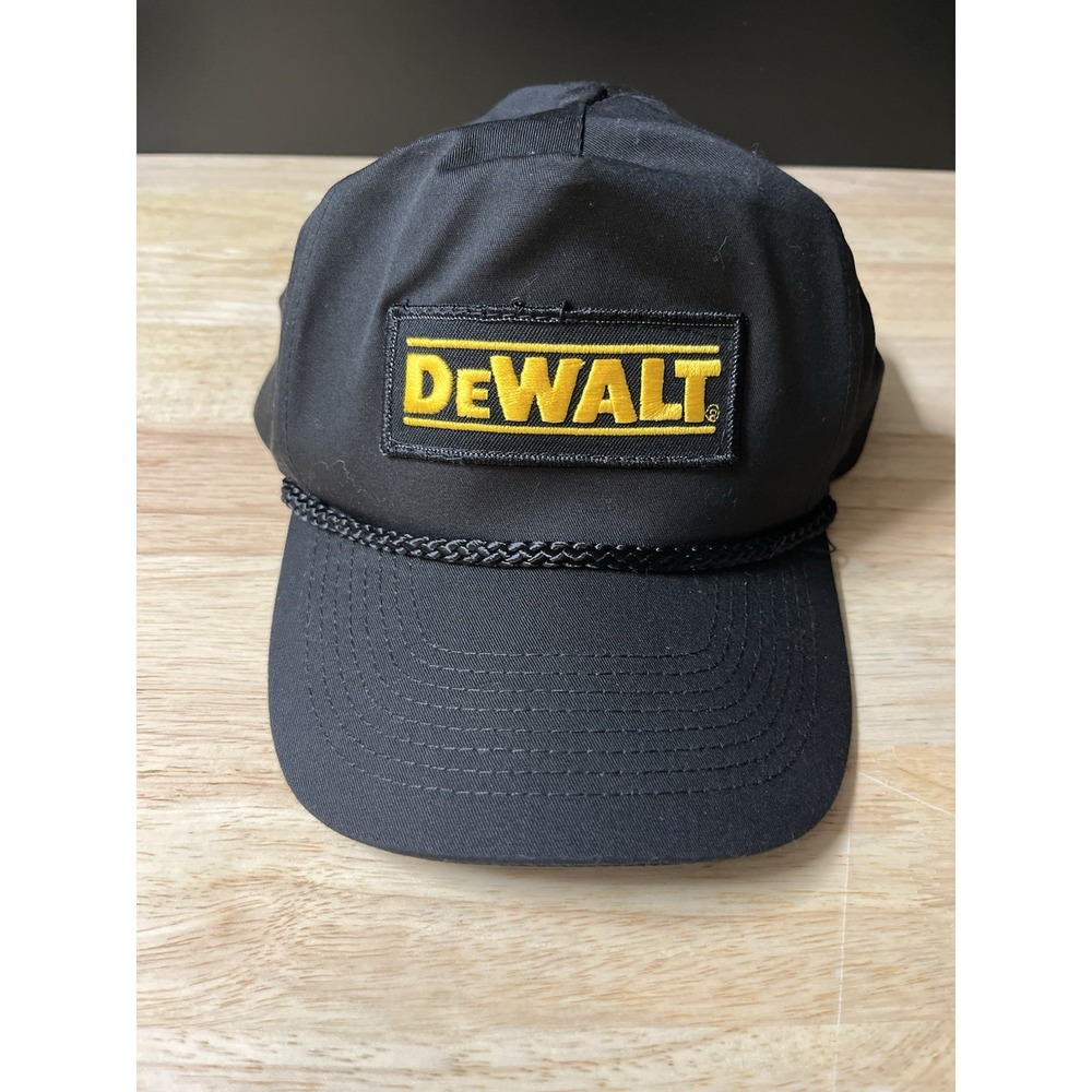 VINTAGE Dewalt Hat Cap Mens SnapBack Black Spellout Patch Logo Rope Work Wear
